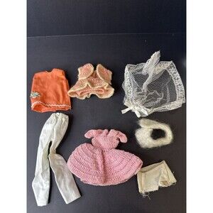 Vintage 1960s Barbie & Clone Doll Clothing Lot – Crochet Dresses, Pants +